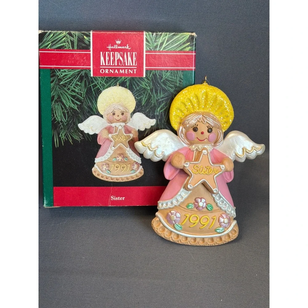 Vintage 1991 Hallmark Keepsake Ornament Sister Angel Star Christmas Decor Boxed